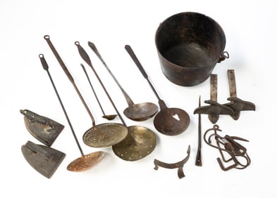 COLLECTION OF TWENTY AMERICAN IRON HEARTH AND ARCHITECTURAL ACCESSORIES.