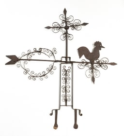 AMERICAN WROUGHT IRON WEATHERVANE WITH ROOSTER.