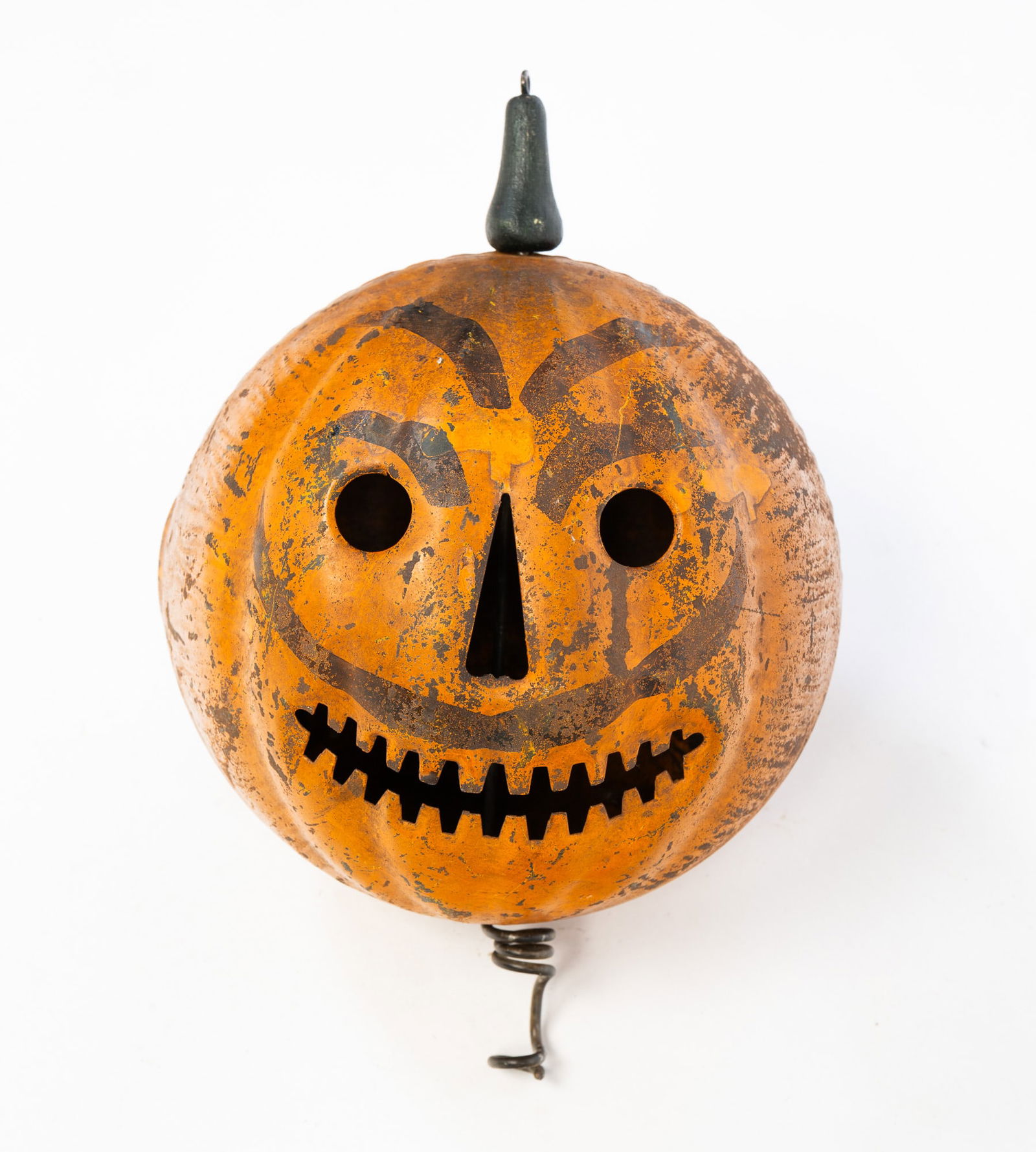 PAINTED AND CUTOUT TIN JACK-O-LANTERN HALLOWEEN PARADE LANTERN. (1 of 5)