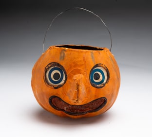 GERMAN PAINTED AND MOLDED CARDBOARD HALLOWEEN JACK-O-LANTERN.