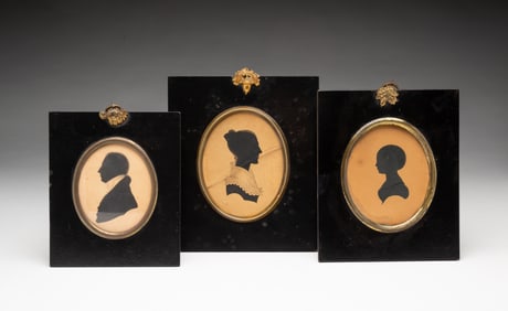 THREE AMERICAN SCHOOL SILHOUETTE PROFILE PORTRAITS.