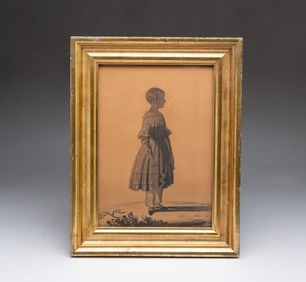 AMERICAN SCHOOL GRISAILLE WATERCOLOR SILHOUETTE PORTRAIT OF A GIRL.