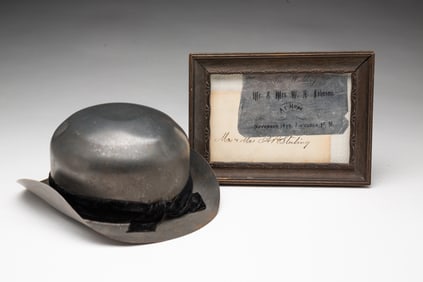 AMERICAN FOLK ART TIN ANNIVERSARY HAT AND INVITATION.