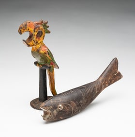 TWO BOTTLE OPENERS, INCL. PAINTED CAST IRON TOUCAN.