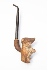 AMERICAN FOLK ART CARVED AND PAINTED WOOD PIPE OF A MAN'S HEAD.