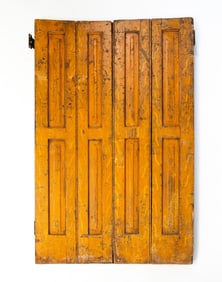PAIR OF AMERICAN IRON-MOUNTED AND PAINT-DECORATED BIFOLD WOOD SHUTTERS.