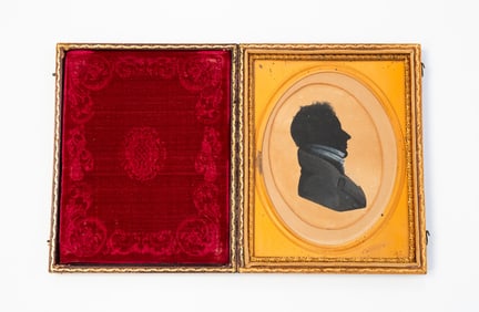 AMERICAN SCHOOL GOUACHE SILHOUETTE PORTRAIT OF ISAAC BAILEY, IN A DAGUERROTYPE CASE.