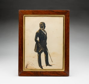 FREDERICK FRITH (ENGLISH, 1819-1871) CUT PAPER AND GOUACHE SILHOUETTE PORTRAIT OF A GENTLEMAN, DATED