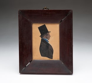 ATTRIBUTED TO HENRY ALBERT FRITH (ENGLISH, 1837-1854) CUT PAPER AND GOUACHE SILHOUETTE PORTRAIT OF A