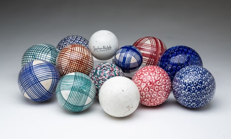 THIRTEEN ENGLISH CERAMIC CARPET BALLS, INCL. TAYLOR-ROLPH OF LONDON.