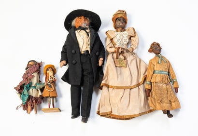 COLLECTION OF FIVE AMERICAN DOLLS, INCL. NUTHEADS.