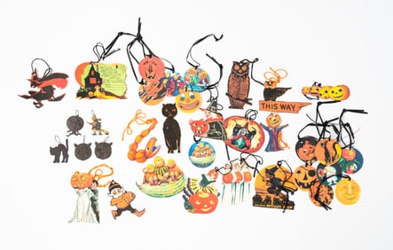COLLECTION OF THIRTY-FOUR PAPER CUT-OUT HALLOWEEN ORNAMENTS, INCL. DIE CUT EXAMPLES.