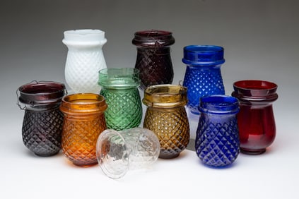 TEN POLYCHROME CHRISTMAS TREE LANTERNS.