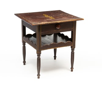 AMERICAN SHERATON PAINT-DECORATED MAPLE ONE-DRAWER STAND.