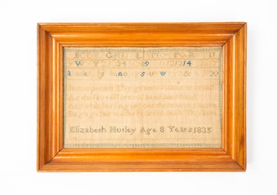 ELIZABETH HURLEY (AMERICAN, B. 1827) NEEDLEWORK SAMPLER, DATED 1835.