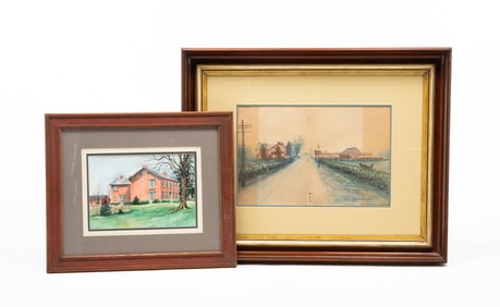 TWO AMERICAN SCHOOL WATERCOLORS OF RADNOR, OHIO.