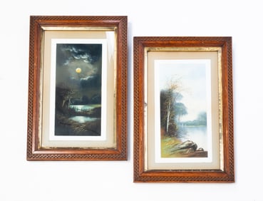 TWO AMERICAN SCHOOL PASTEL LAKE SCENES.