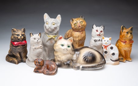 NINE AMERICAN CHALKWARE CATS.