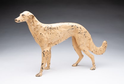 AMERICAN PAINTED CAST IRON WOLFHOUND DOORSTOP.