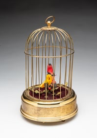 GERMAN BIRDCAGE AUTOMATON WITH TWO BIRDS.