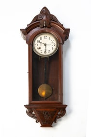 PENNSYLVANIA RAILROAD STATION HOUSE WALNUT WALL CLOCK.