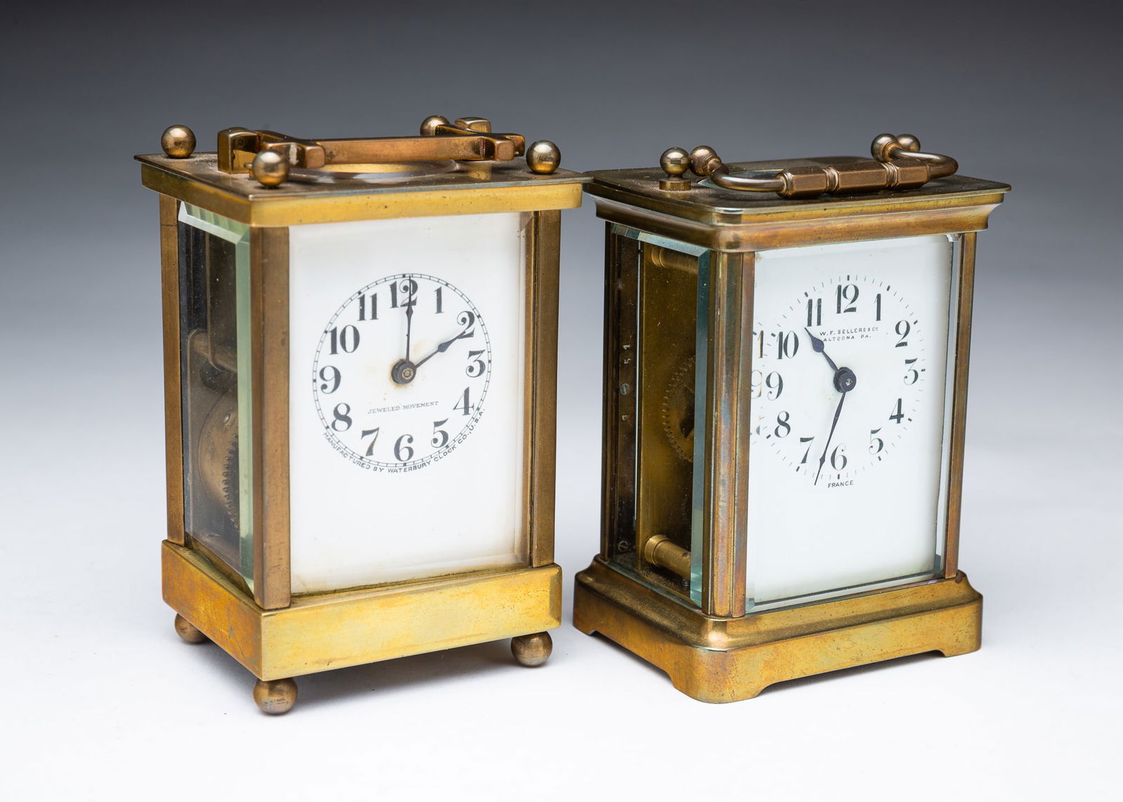 TWO AMERICAN BRASS CARRIAGE CLOCKS. (1 of 8)