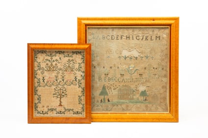 TWO AMERICAN NEEDLEWORK SAMPLERS, INCL. ADAM AND EVE.