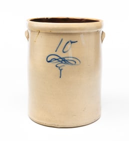 AMERICAN COBALT-DECORATED TEN-GALLON STONEWARE CROCK.