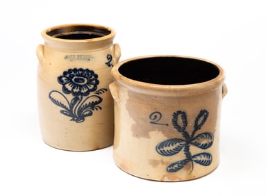 TWO AMERICAN COBALT-DECORATED STONEWARE CROCKS, INCL. JOHN BURGER (ROCHESTER, NEW YORK).