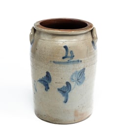 AMERICAN COBALT-DECORATED STONEWARE FOUR-GALLON CROCK.
