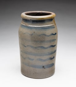 AMERICAN COBALT-DECORATED STONEWARE CANNING JAR.