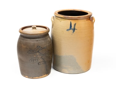 TWO AMERICAN STONEWARE CROCKS.