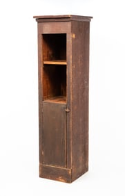 AMERICAN DARK BROWN-PAINTED PINE CHIMNEY CUPBOARD.