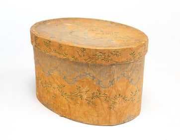 LABELED HANNAH DAVIS (AMERICAN, 1784-1863) WALLPAPER BAND BOX.