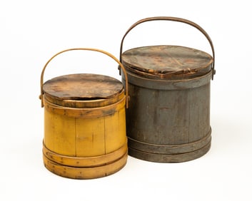 TWO LARGE AMERICAN PAINTED FIRKINS.
