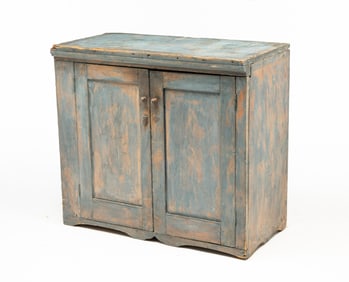 AMERICAN BLUE-PAINTED POPLAR LOW KITCHEN CABINET.