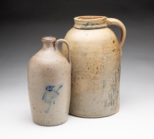 TWO AMERICAN COBALT-DECORATED STONEWARE JUGS.