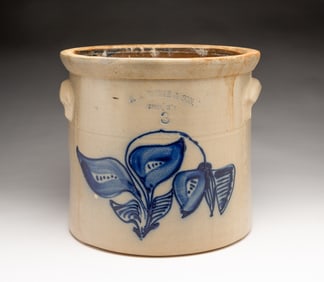 N.A. WHITE & SON (UTICA, NEW YORK) COBALT-DECORATED STONEWARE THREE-GALLON CROCK.