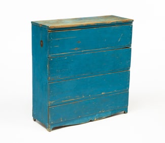 AMERICAN BLUE-PAINTED PINE CHILD'S SIZE FOUR-DRAWER CHEST.