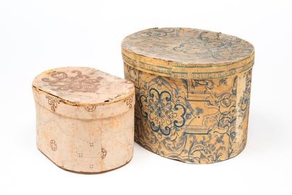 TWO AMERICAN WALLPAPER-COVERED BAND BOXES.