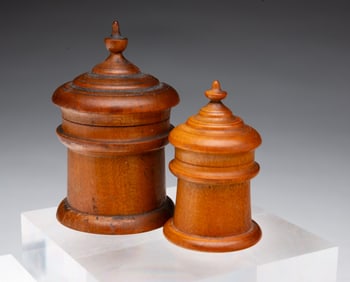 TWO MINIATURE PEASEWARE LIGHTHOUSE JARS.