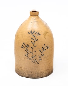 BALLARDVALE COBALT-DECORATED STONEWARE FIVE-GALLON JUG.