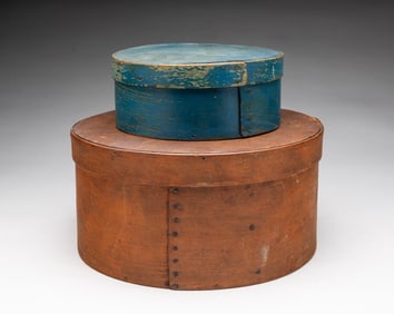 TWO AMERICAN BENTWOOD PANTRY BOXES, INCL. E. KENDALL (WINCHENDON, MASSACHUSETTS).