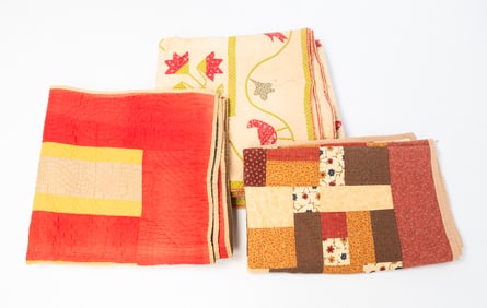 THREE AMERICAN HAND-SEWN QUILTS.