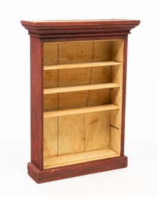 AMERICAN RED AND CREAM-PAINTED PINE HANGING CUPBOARD.