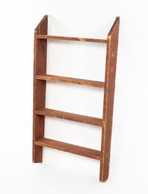 AMERICAN RUST RED-PAINTED FOUR-TIER HANGING SHELF.