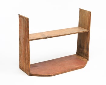 AMERICAN RED-PAINTED PINE TWO-TIER HANGING SHELF.