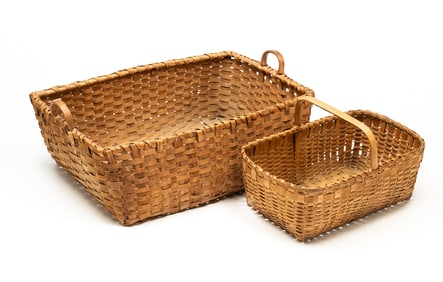 TWO LARGE AMERICAN SPLINT-WOVEN BASKETS.