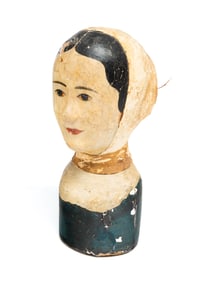 FRENCH HAND-PAINTED PAPIER-MACHE MILLINER'S HEAD.