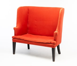"THE SERAPH" FEDERAL STYLE CUSTOM-UPHOLSTERED WINGBACK SETTEE.